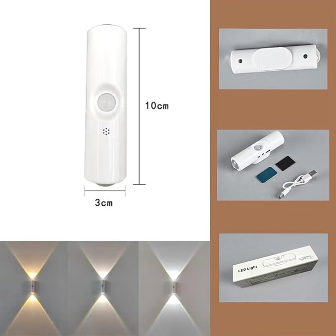 Motion Sensor Wall Lamp - Smart Indoor Night Light Wall Light, Stair Light Rechargeable Sensor Bathroom Light for Bathroom, Bedroom, Living Room, and Courtyard (Grain, 3 Colors)