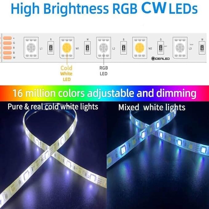 GIDEALED Smart WiFi RGBW LED Strip Lights Kit Compatible with Alexa and Google Assistant,RGBW LED Controller with 24 Keys RF Romote & APP Control, and Power Supply 12V, No ZigBee Hub Required