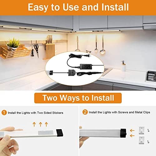 Under Cabinet Lights Kit, LED Smart Dimmable Strip Lighting Fixtures, 24V Plug in Linkable Bar LED Counter Lights for Pantry, Kitchen, Shelf, Bookcases, Showcase (10 PCS, Warm White)