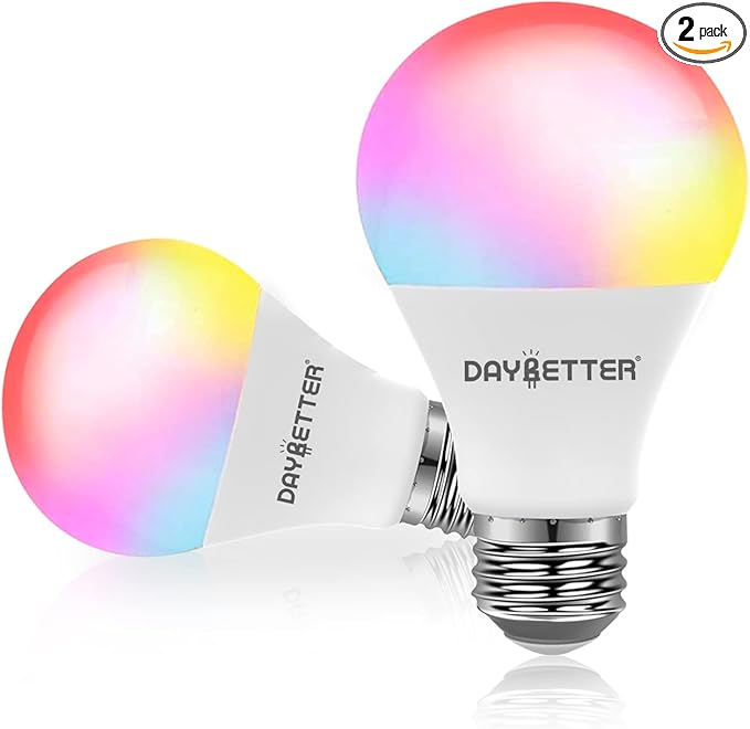 DAYBETTER WiFi Color Changing Smart Bulbs, Alexa & Google Home Compatible, Music Sync, A19/E26 9W 810LM Smart Home Lighting, 2 Pack