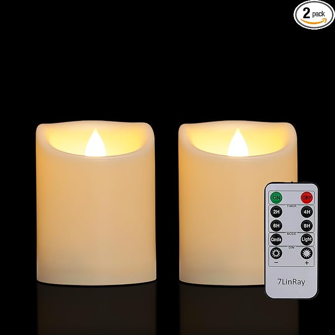 2 Pack 3" x 4" Outdoor Candles with Remote, Flickering Battery Operated LED Pillar Candles, Waterproof Flameless Candles for Home, Wedding Decor, Ivory, Plastic, Won't Melt
