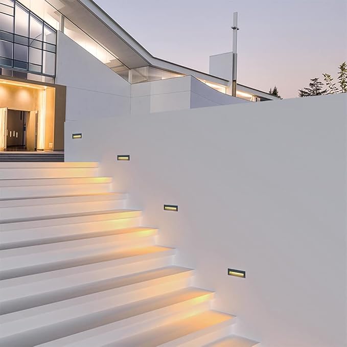 6W LED Step Light Stairway Modern Wall Fixture with Horizontal Louver Faceplate for Indoor and Outdoor Waterproof Corner Foot Lamp Gray