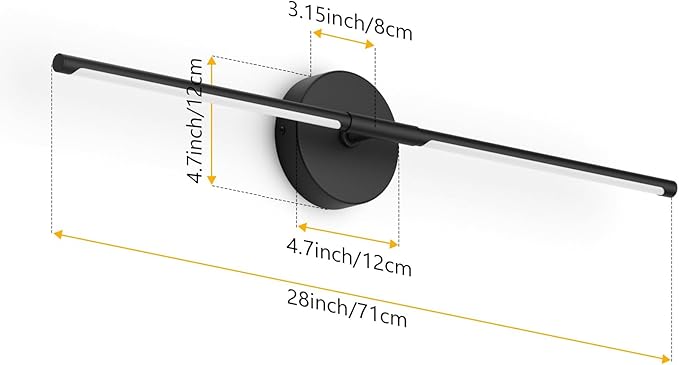 Black Wall Sconce for Bathroom 28In Hardwired Vanity Light Fixture 3000K Indoor Bathroom Sconce Over Mirror 360° Rotate for Living Room