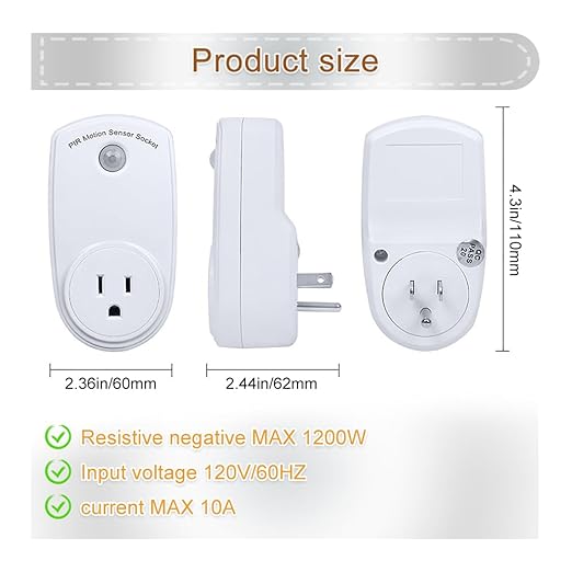 ZORZA 4Pcs Motion Sensor Switch Plug in Motion Sensor Light Socket 120V/60HZ Input 120 Degrees Sensing Range