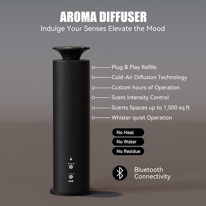 Waterless Diffuser Machine Scent Air Machine Covers 1800 Sq Ft for Home Diffusers Essential Oil Diffusers Studio Scent Diffuser Large Room Fragrance App Remote Control Capacity 3.5 Oz Carbon Black