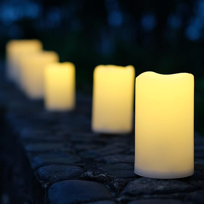 NONNO&ZGF 3 X 5'' Outdoor Waterproof Flameless Candles, 3 Pack, Warm White LED Resin Rainproof Pillar Battery Candle with Remote Control/Timer