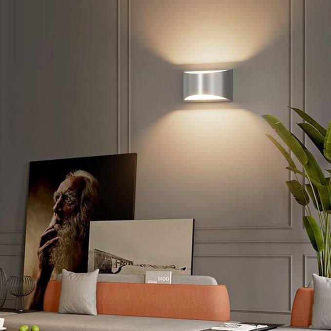 Aipsun Nickel Modern LED Wall Sconce Hardwired Indoor Wall Lights Set of 2 Up and Down Wall Mount Light for Living Room Bedroom Hallway Corridor Conservatory Warm White 3000K(with G9 Bulbs)