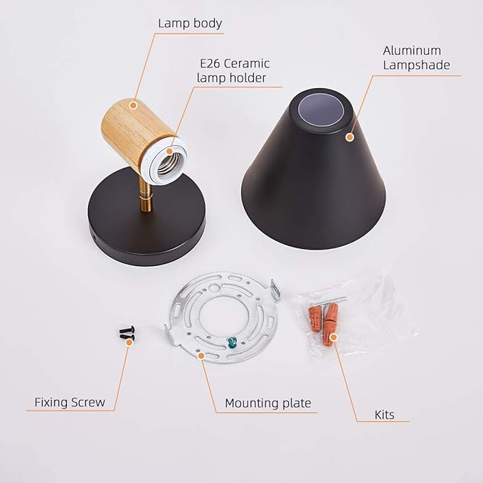 ClanKin Wall Sconces, Modern Nordic Design, 2 Pack-Black, E26, Rotateable, Industrial Bathroom Bedroom Lighting Fixture, Wall Mounted