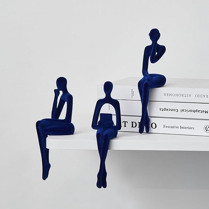 XINXUAN Statue Home Decor - Modern Bookshelf & Desk Decor - 3 Piece Set (Flocking- Blue)