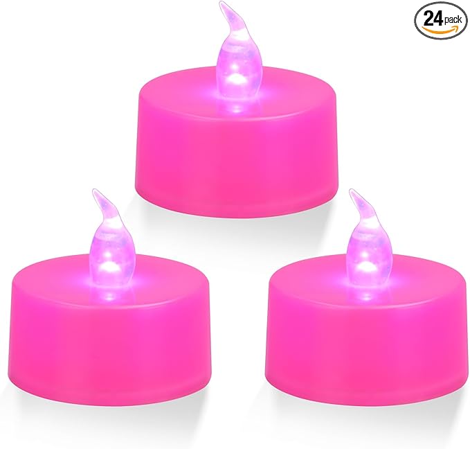 KOABY 24 Pack Pink Light Non-Flickering Flameless Tea Lights, Pink Base, Last 100H+, Battery Operated Tea Lights for Decor