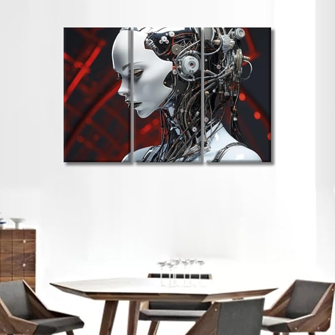 LSIUHWUWI Large Canvas Wall Art Futuristic AI with Striking Details Picture Posters for Home Wall Decor, AI Pictures Print on Canvas Wall Art for Office Wall Decor Framed Ready to Hang 20x40inchx3