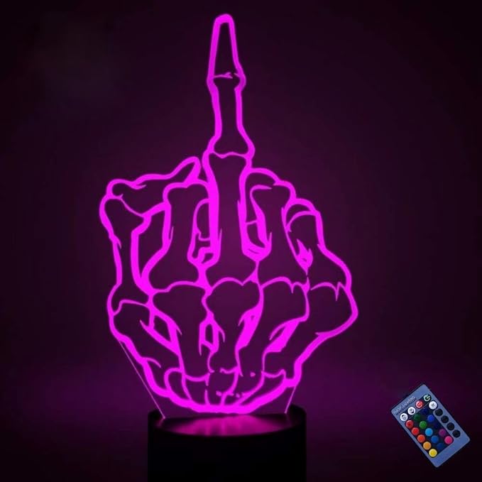 Optical Illusion 3D Middle Finger Night Light 16 Colors Changing USB Power Remote Control Touch Switch Decor Lamp LED Table Desk Lamp