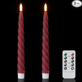 Wondise Flameless Taper Candles with Remote Timer, Real Waxy Red Battery Operated Candlesticks 3D Wick LED Candles for Halloween Christmas Holiday Wedding Decoration (2 Pack, Red