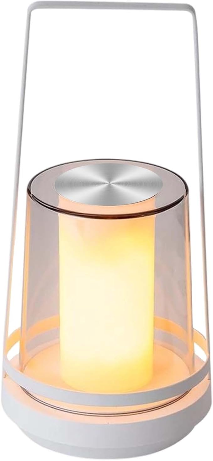 White Touch Bedside Lamp with Soothing Candlelight Mode - Rechargeable, Dimmable Night Light, Tap for Gentle Flame & Sparkle Effect, for Nursery, Bedroom Relaxation, Gifts