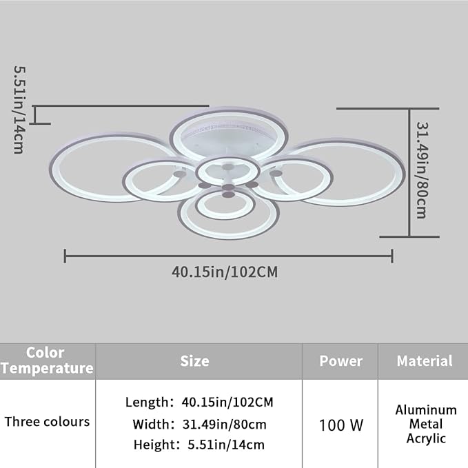 Ganeed Modern LED Flush Mount Lighting Fixture,Dimmable 8-Head Close to Ceiling Light Acrylic Chandeliers for Bedroom Living Room Dining Room Kitchen Office(100W/3000-6500K)