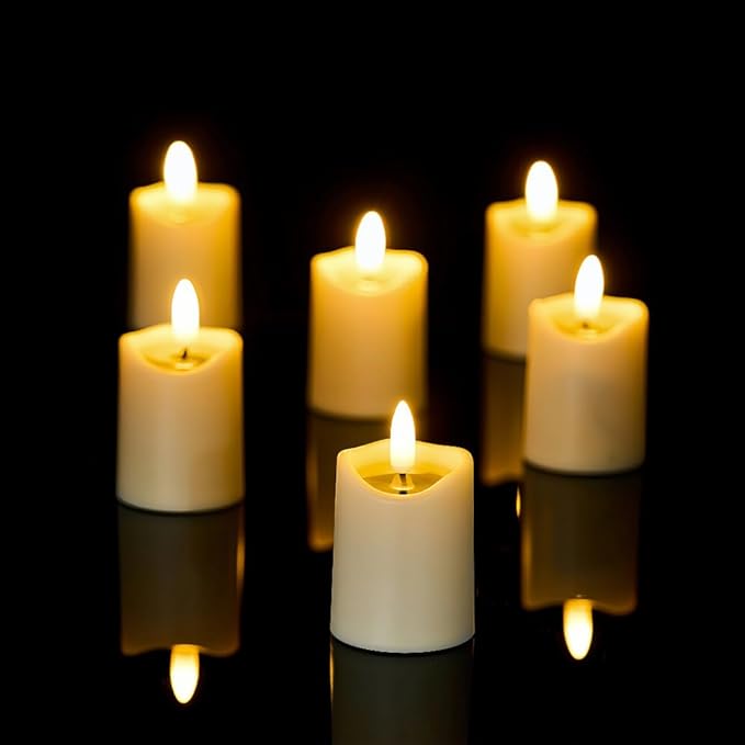 Simplelight Ivory Flameless Votive Candles with Timer, Realistic Black Wick Fall Candles Battery Operated, Battery Included, D 1.8” X H 3.1”, Set of 6 for Halloween, Holiday Decoration (Ivory)