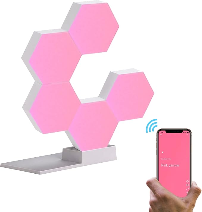 Yescom APP Control 5 Pack Smart LED Light Panels Hexagon Smarter Kit DIY Music Sync 16 Million Color Changing Compatible with Alexa & Google Assistant for Gaming Bar Party Decor