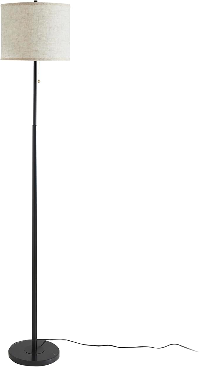 Modern Floor Lamp for Living Room with Beige Shade, Pull Chain Switch, 66" Tall Industrial Floor Lamps Reading with Marble Base for Bedroom Office (9W LED Bulb Included) -Black