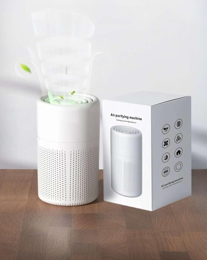 HomeBeyond HEPA Air Purifier for Bedroom with Aromatherapy Sink, 3-in-1 Filter for Pet Hair, Dust, Smoke, Portable Desk Filter for Small Room Up to 215 Ft², 360° intake Air & USB Cable, White