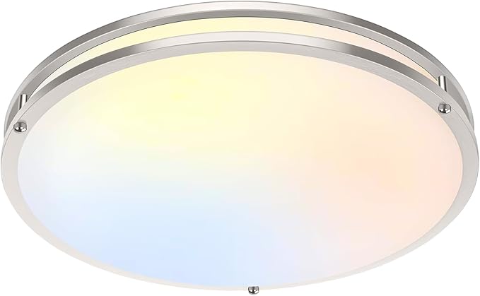 LED Flush Mount Ceiling Light Fixture, Dimmable 5CCT Selectable 2700K Warm White-6500K Super Bright Daylight White, 18 Inch 50W 6000LM Round Brushed Nickle Ceiling Lamps for Living Room Kitchen, 1PACK