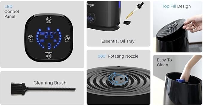 Okaysou Humidifiers, 6L Smart Humidifier and Diffuser for Bedroom Large Room W/Remote Control, Filterless, 50 Hour Top Fill Cool Mist Humidifiers with Humidistat for Babies, Plant, Sleep Mode, Timer