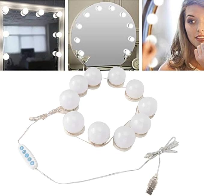 Cimenn Hollywood Makeup Vanity Mirror Bulb, 10Pcs USB LED 5 Color Temperature Light Bulb for Makeup Beauty Tabletop Vanity Mirror, Wall Mounted Lighting