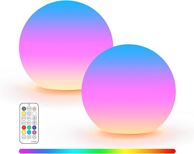 LOFTEK LED Ball Light, 3-inch Rechargeable Globe Lights, Color-Changing Ball Lamp with Remote, Waterproof Orb Light, Smart Sphere Night Light for Home Bedroom Pool Decor, Mood Light, Gift, 2 Pack