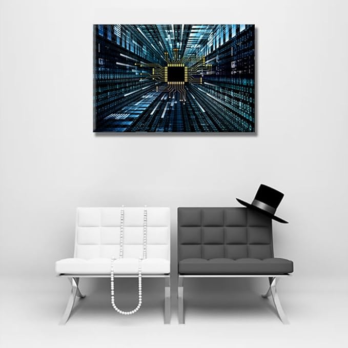 1 Piece Wall Art for Living Room Digital Circuit and Number Graphics Wall Art Office Wall Decor CPU Concept Wall Painting Wall Decorations for Bedroom Bathroom Framed Ready to Hang 16X24 INCH