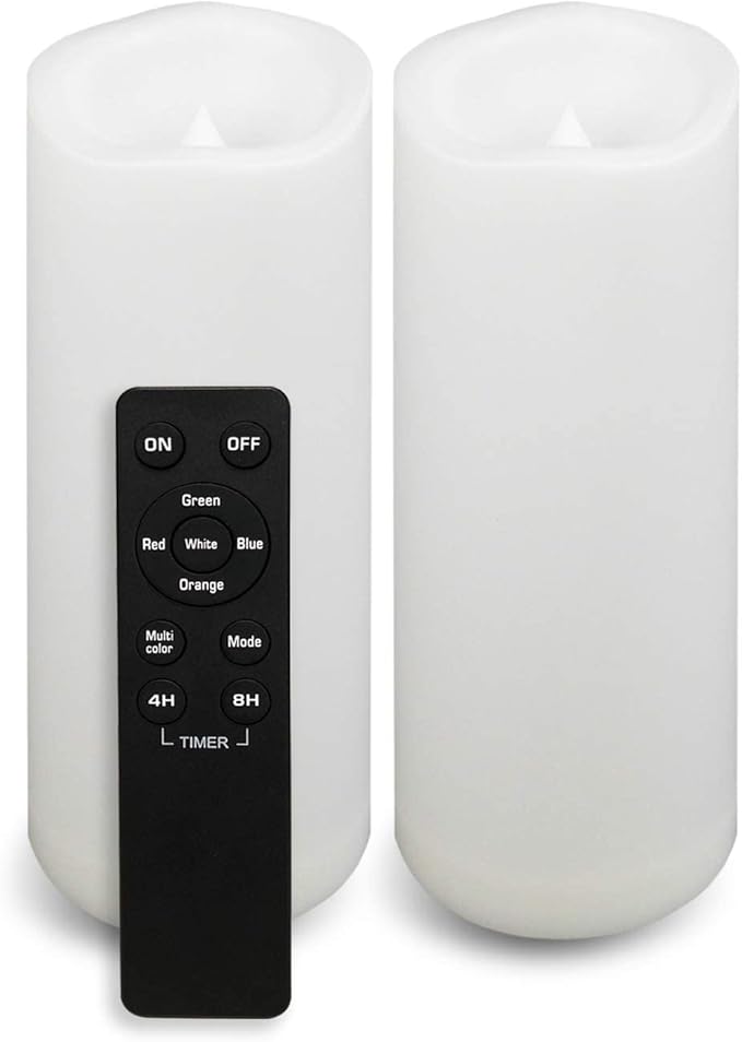 CANDLE CHOICE Waterproof Outdoor Color Changing Flameless Candles Remote Timer White Realistic Flickering Battery Operated Electric LED Pillars for Wedding Christmas Decoration Teen Girls 3”x8” 2PCS