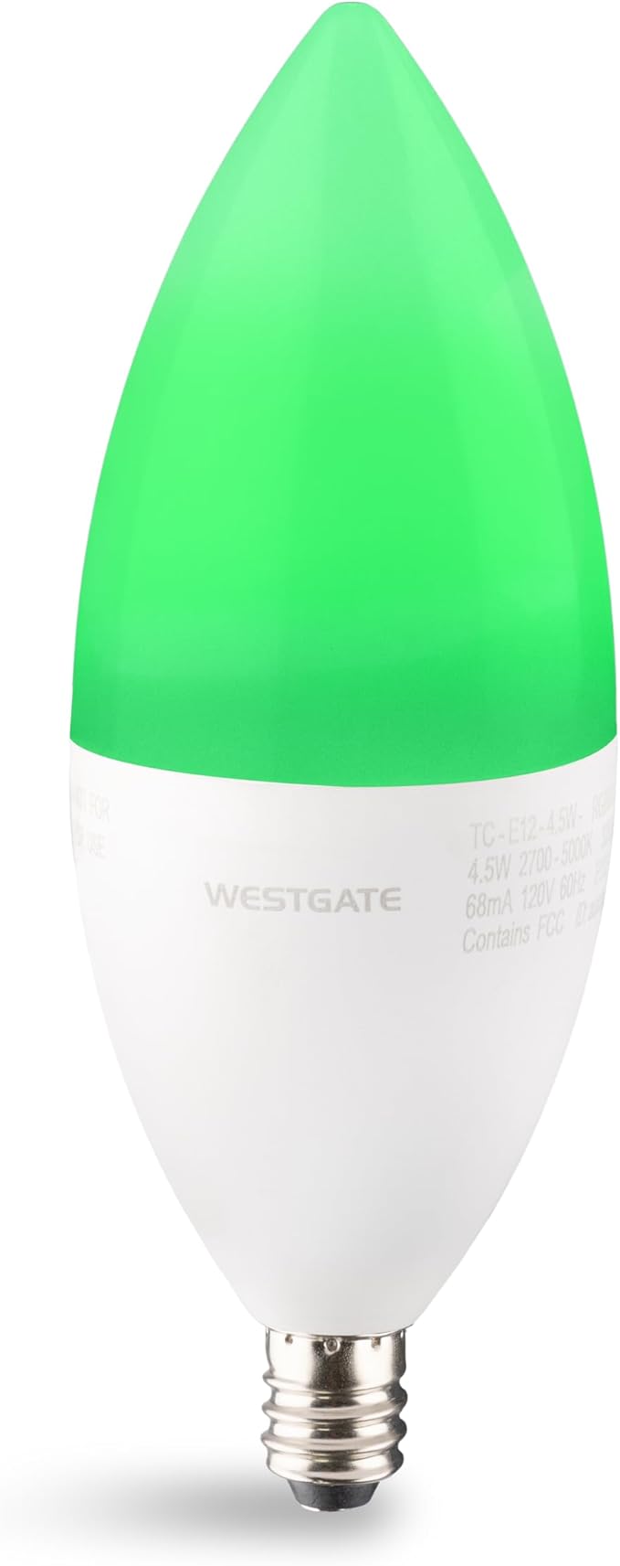 Westgate TC-E12-4.5W-RGBW-WiFi LED Light Bulbs, E12 Base, Color Changing, 25000 Hour Lifespan, Smart Home Compatible with Alexa and Google, Dimmable, 5 Year Warranty (4.5 Watt)
