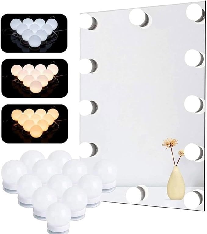 Andy's Orchids Vanity Mirror Lights Kit, Makeup Lights, Vanity Lights, Mirror Lights Strip, Adjustable Color and Brightness with 12 Bulbs, LED Light Bulbs, Dimmable Dressing Mirror Lamps Bulbs