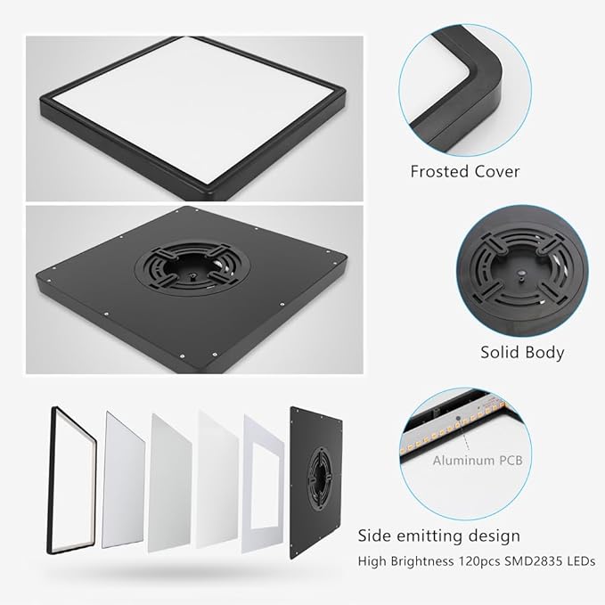 12Inch 24W Square LED Ceiling Light Fixtures Flush Mount, 4000K Natural White Ceiling Lamp, Surface Mount Modern Ceiling Lights, Slim Flat Panel Lighting for Bedroom, Kitchen, Bathroom Etc.Black