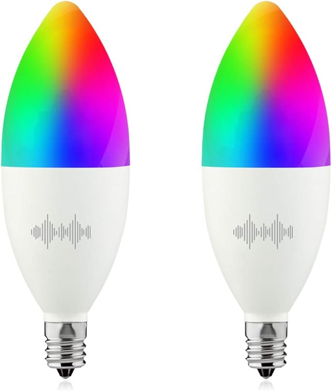 B11 LED Smart, WiFiLight Candelabra Bulb Compatible with Alexa, RGBCW Color Changing, Cool Warm White Dimmable, No Hub Required, 40WEquivalent, RGB2700K-6500K, 2PCS