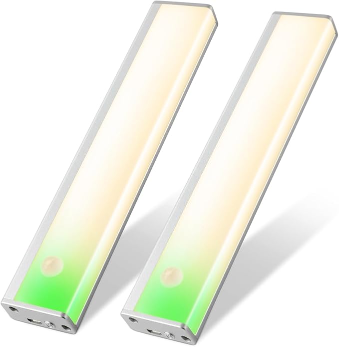 Under Cabinet Light LED Rechargeable Battery Operated Motion Sensor Light Indoor 2 Pack Magnetic Closet Lights Wireless Under Counter Lights for Kitchen, Stairs,Motion Activated Light Bar 20cm