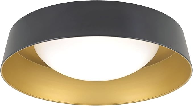 15.5 Inch LED Flush Mount Ceiling Light Fixture, 26W, Super Bright 1800 Lumen, 3 Color 3000K/4000K/5000K, Matt Black with Gold Inside, Dimmable Ceiling Lamp for Bedroom Hallway Bathroom Outdoor