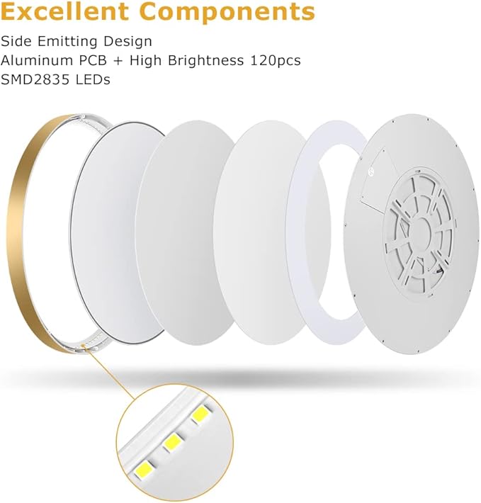 15.7Inch LED Ceiling Light Fixture Flush Mount, 32W(320W Equivalent), 3800LM, 5000K Daylight White, IP40, Flat Modern Round Ceiling Light for Bedrooms, Living Rooms, Bathrooms, Stairwells, etc.(Gold)