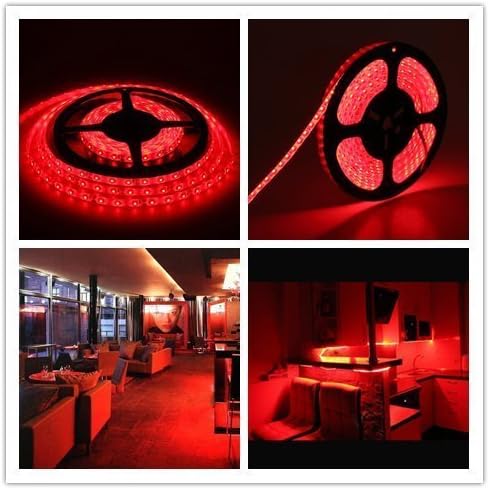 Water-Resistance IP65, 12V Waterproof Flexible LED Strip Light, 16.4ft/5m Cuttable LED Light Strips, 300 Units 3528 LEDs Lighting String, LED Tape(Red) Power Adapter not Included