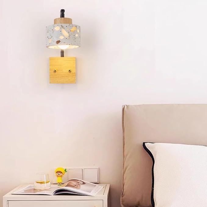 Bedroom Decor Wall Sconce with Wood Accents Headboard Lamp Over Mirror Wall Light Farmhouse Stone Wall Mounted Light Fixture Porch Hallway Hotel Wall Lighting Fixture Lamps