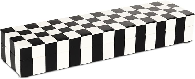 Handicrafts Home Decorative Storage Box with Lid, Black and White Decorative Remote Control Box, Slim Coffee Table Storage Box, Decorative Box for Shelf, Desk & Living Room Decor, 10 x 2.5 x 1.5