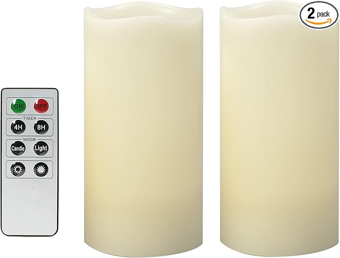 CANDLE CHOICE Battery Operated Flameless Pillar Candles with Remote Timer Real Wax Realistic Flickering Fake Electric LED Lights for Wedding Party Christmas Decorations Table Centerpieces 3”x6” 2 Pack