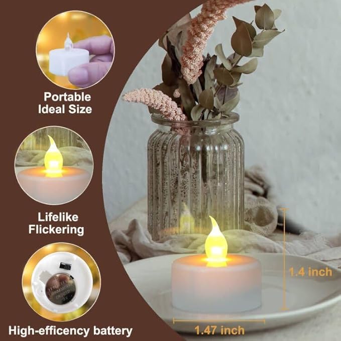 Jialine Led Tea Lights Candle with Remote Control,Long Lasting Battery Operated Led Tealight Candles with 2/4/6/8 H Timer for Wedding Halloween Christmas (Warm Warm 12 Pack)
