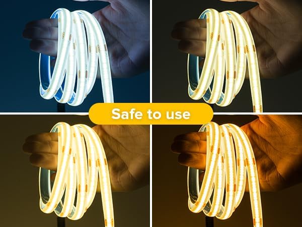 16.4FT COB LED Strip Light IP65 Waterproof DC12V 6000K Daylight White Dimmable Strips, 320LEDs/m High Density Flexible Uniform Lights for DIY Home Decor, Cabinet, No Adapter/Controller