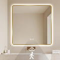 Gold LED Bathroom Mirror, 36"x36" Smart Mirror with Infrared Motion Sensor Lights, Anti Fog, Stepless Dimmable & Color Temperature Adjustment, Wall Mounted Vanity Mirror Backlit, CRI≥93