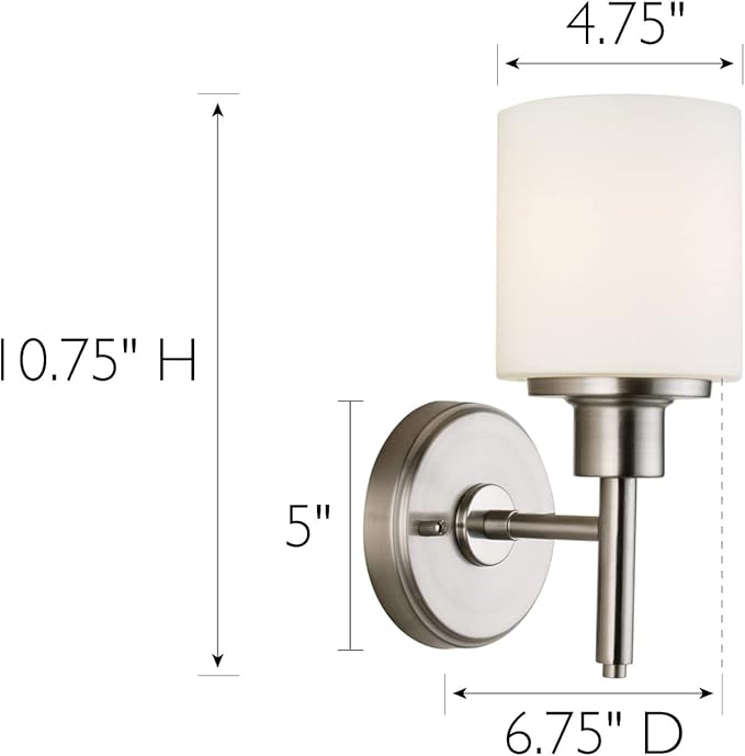 Design House Aubrey 1-Light Wall Sconce, Satin Nickel Finish, Frosted Glass Shade, Dimmable, for Hallway, Foyer, Bathroom – Design House, 556183