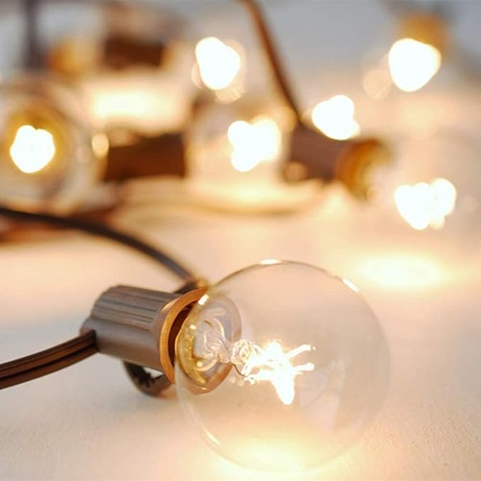 G40 Outdoor String Lights, 50Ft Hanging Outdoor Patio Lights with 53 Clear Globe Bulbs (3 Spare), Connectable Backyard Lights for Indoor Outdoor Porch Balcony Party Commercial Decoration- Brown Wire
