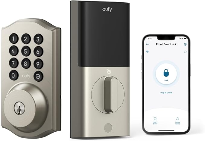 eufy Security Smart Lock C30, Keyless Entry Door Lock, Built-in WiFi Keypad Deadbolt for Front Door, No Bridge Required, Easy Installation, App Remote Control, Reliable Power, Traditional, Nickel