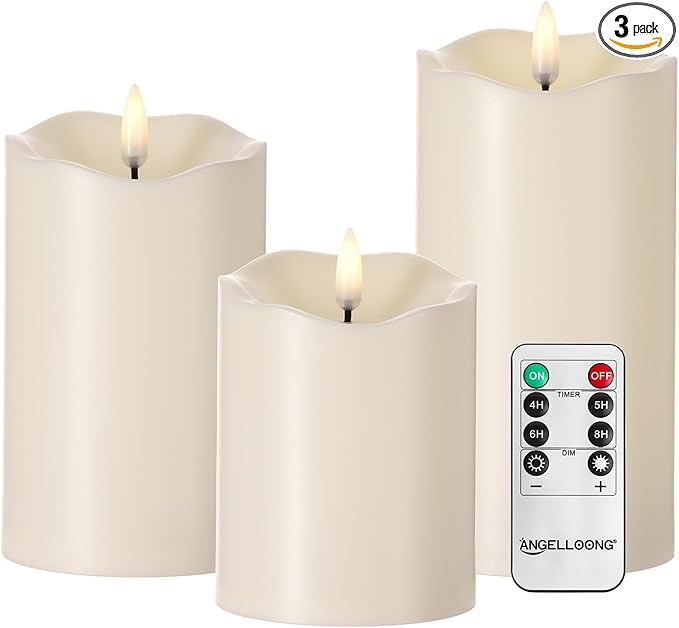 Mingfuxin Flickering Flameless Candles Battery Operated, Waterproof Outdoor Indoor LED Fake Pillar Candle with Remote for Women Bedroom Home Wedding Birthday Halloween Decorations