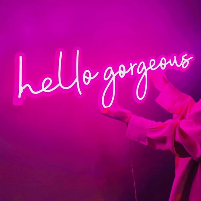 Hello Gorgeous LED Neon Signs for Wall Decor Neon Wall Art Acrylic LED Lights with Hanging Chain Light Up for Bedroom Decor Graduation Bar Pub Wedding Party 5V USB Powered Dimmable
