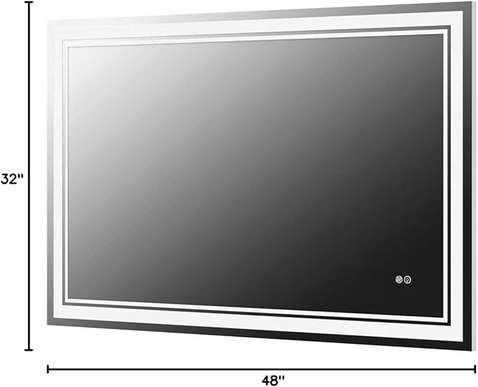 OKPAL 48x32 LED Bathroom Mirror, Anti-Fog Lighted Bathroom Mirror, Dimmable Lighted Vanity Mirror, LED Vanity Mirror with Lights, Shatterproof, ETL Listed, Horizontal/Vertical