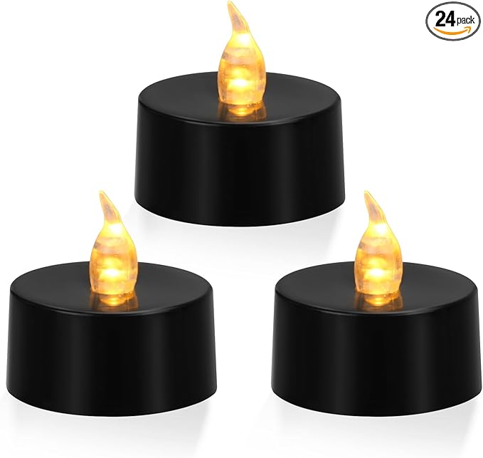 KOABY 24 Pack Warm Yellow Light Non-Flickering Flameless Tea Lights, Black Base, Last 100H+, Battery Operated Tea Lights for Decor